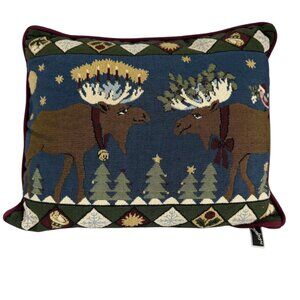 Newport Christmas Tapestry Pillow Moose Winter Holiday Cabin Snow Home Decor EUC